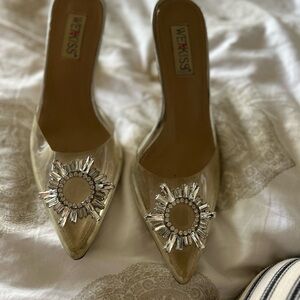 Chic Crystal-Embellished Gold Heels